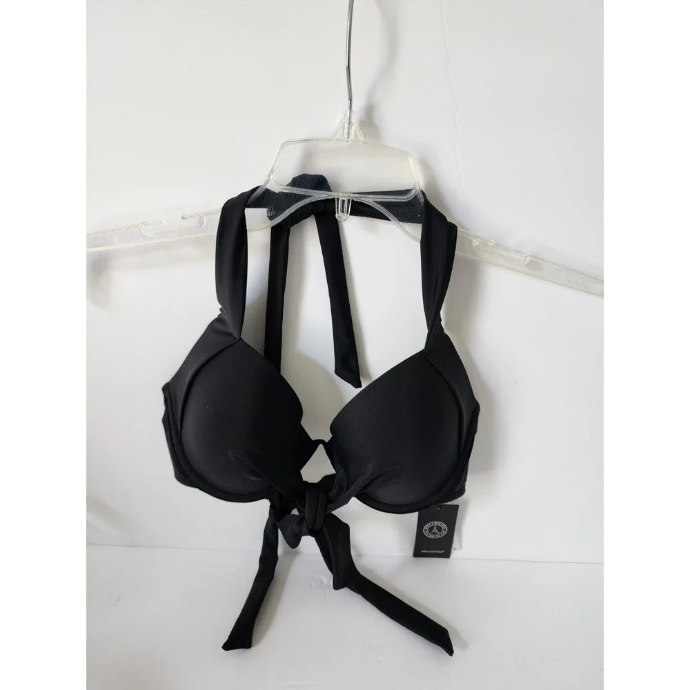 RELLECIGA Halter Bikini Top Women’s Size M Black Push Up Underwire NWT
